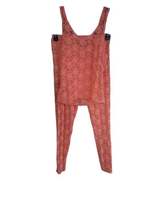 None Other - 90s Fluorescent Orange Lace Tank Top & Leggings Set - Retro Floral Pattern - VTG